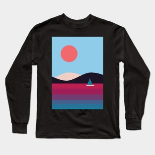 Nordic Minimalist Abstract Beach Sunset Graphic Illustration Long Sleeve T-Shirt